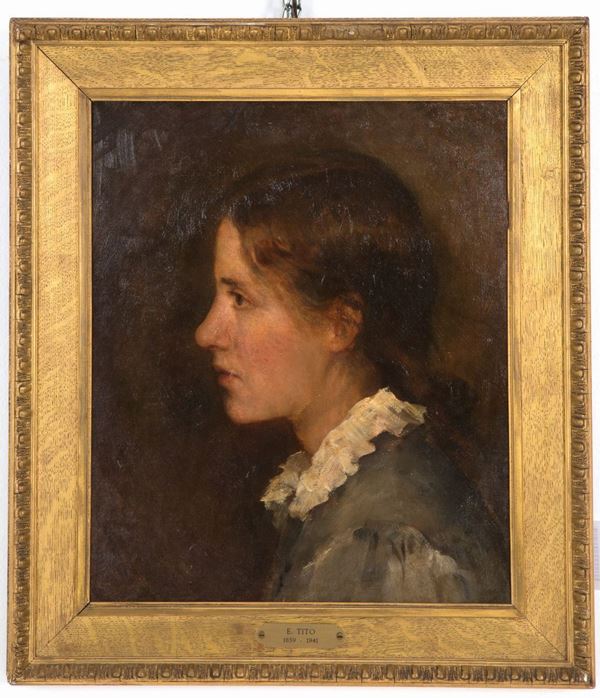 ETTORE TITO - Painting "PORTRAIT OF A YOUNG WOMAN"