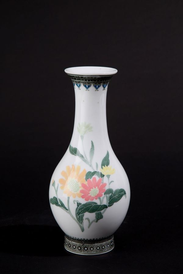 Vase with flowers and lettering