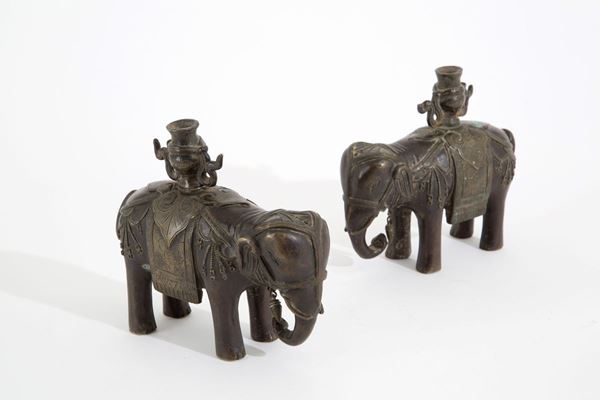 Pair of bronze sculptures "ELEPHANTS"