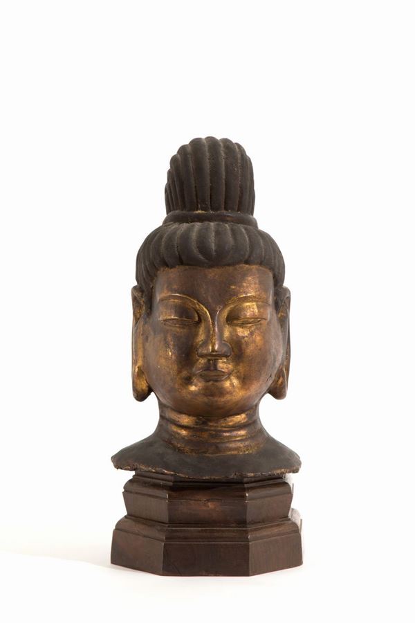 Scultura  in papier mache "TESTA DI BUDDHA"