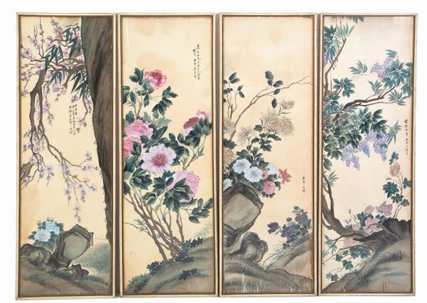 Four "FLOWERED BRANCHES" panels