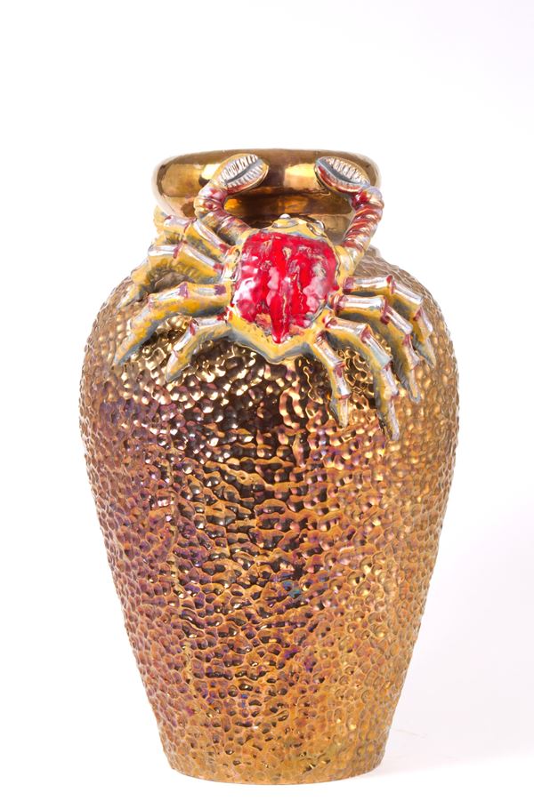 Gold ceramic vase with crabs