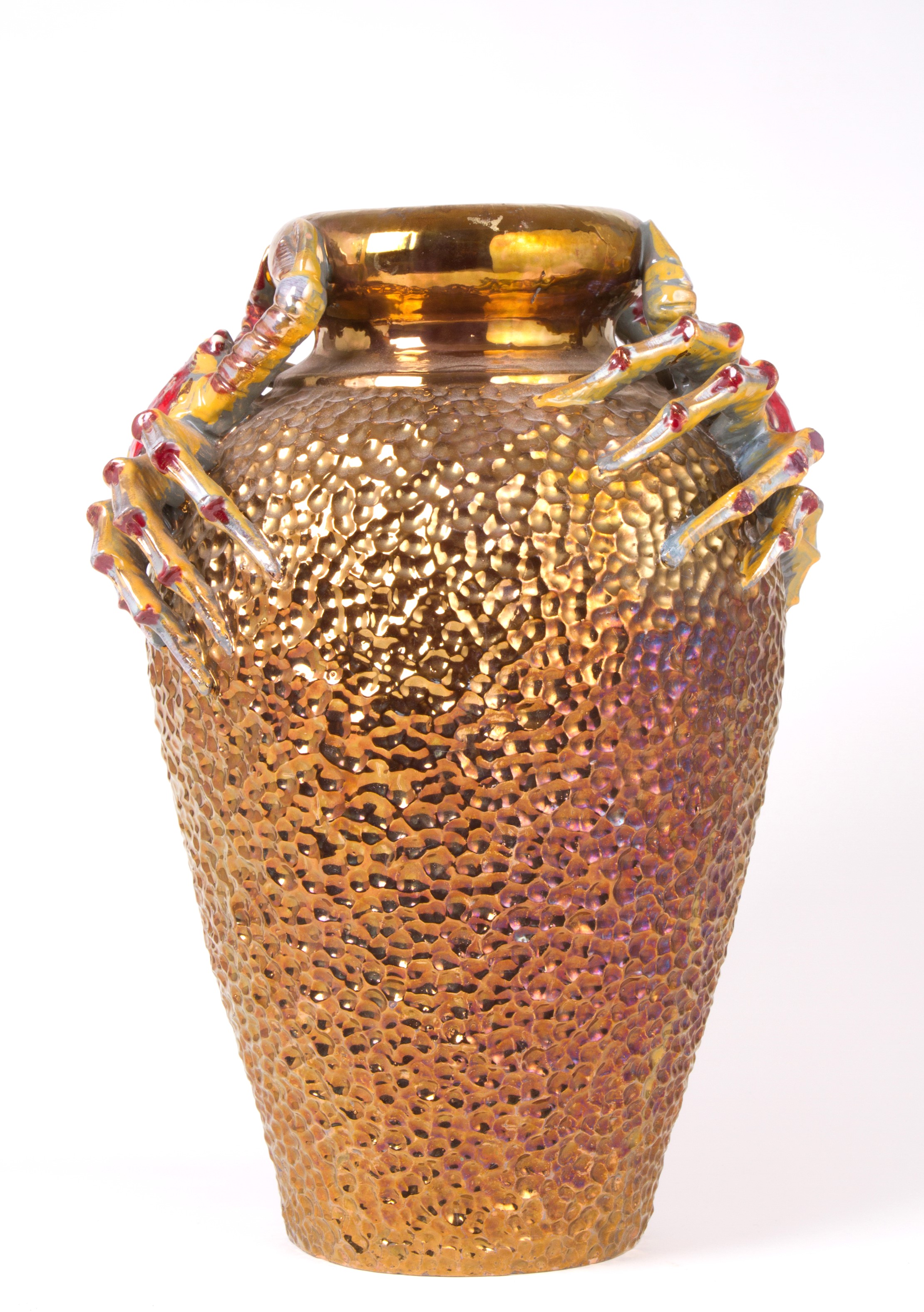 Vaso ceramica oro con granchi