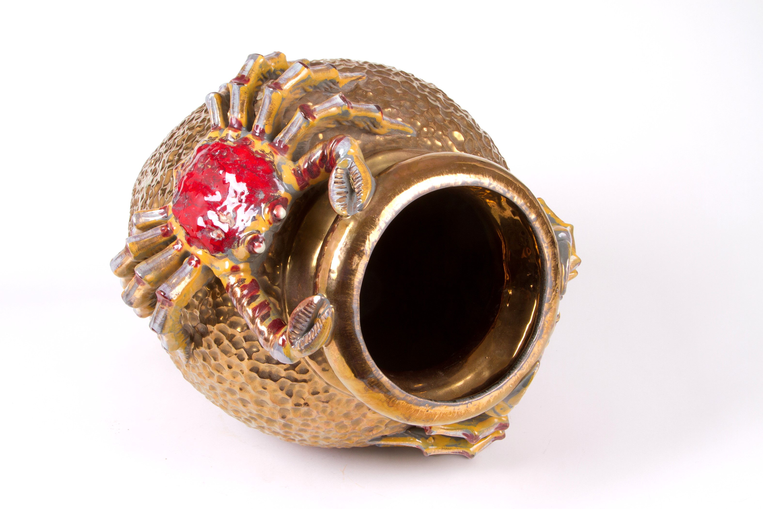 Vaso ceramica oro con granchi