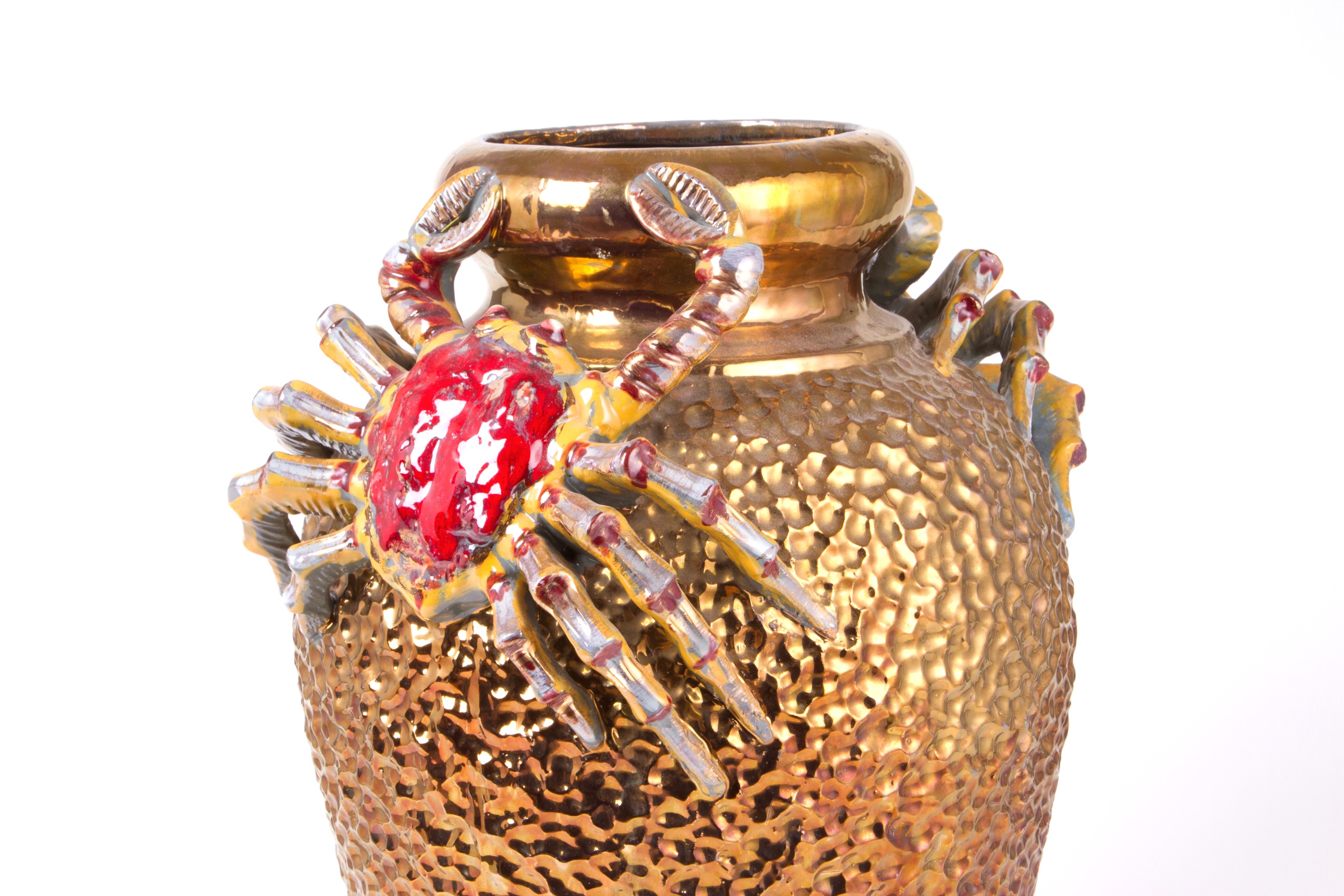 Vaso ceramica oro con granchi