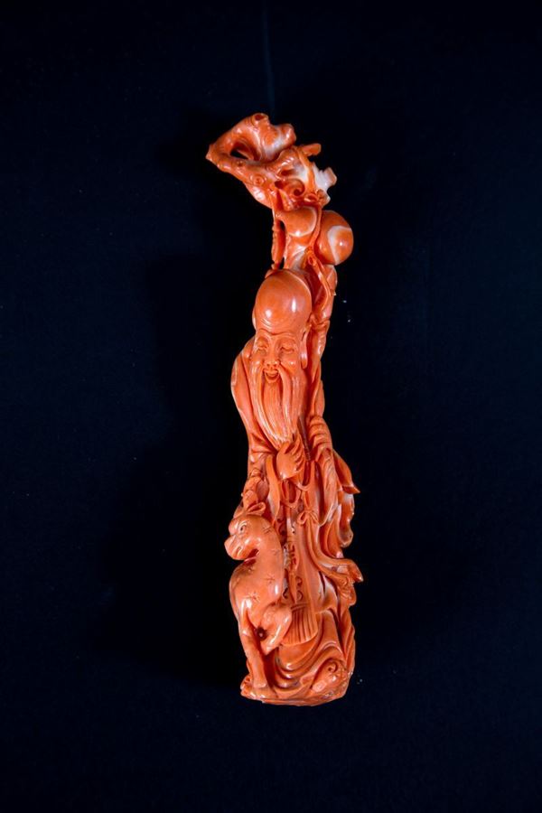 Scultura in corallo "SANTONE CON ANIMALI"