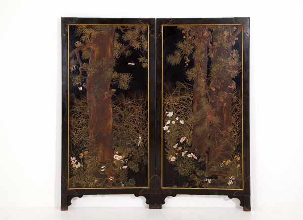 Pair of wood and mother-of-pearl panels