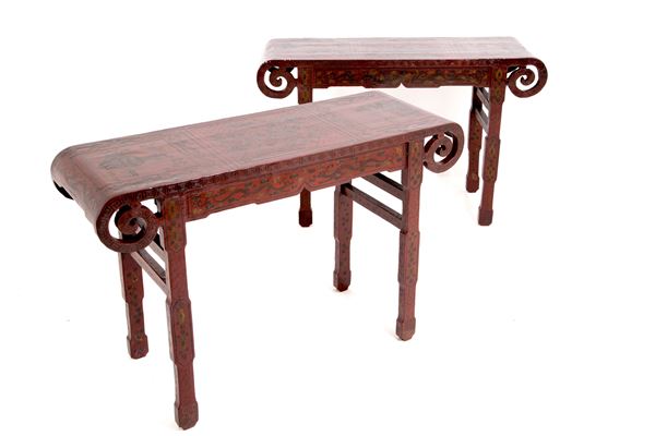 Pair of center console tables