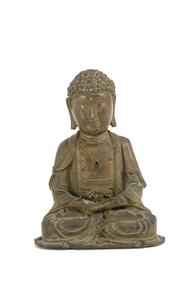 Scultura in bronzo patinato "BUDDHA SEDUTO"