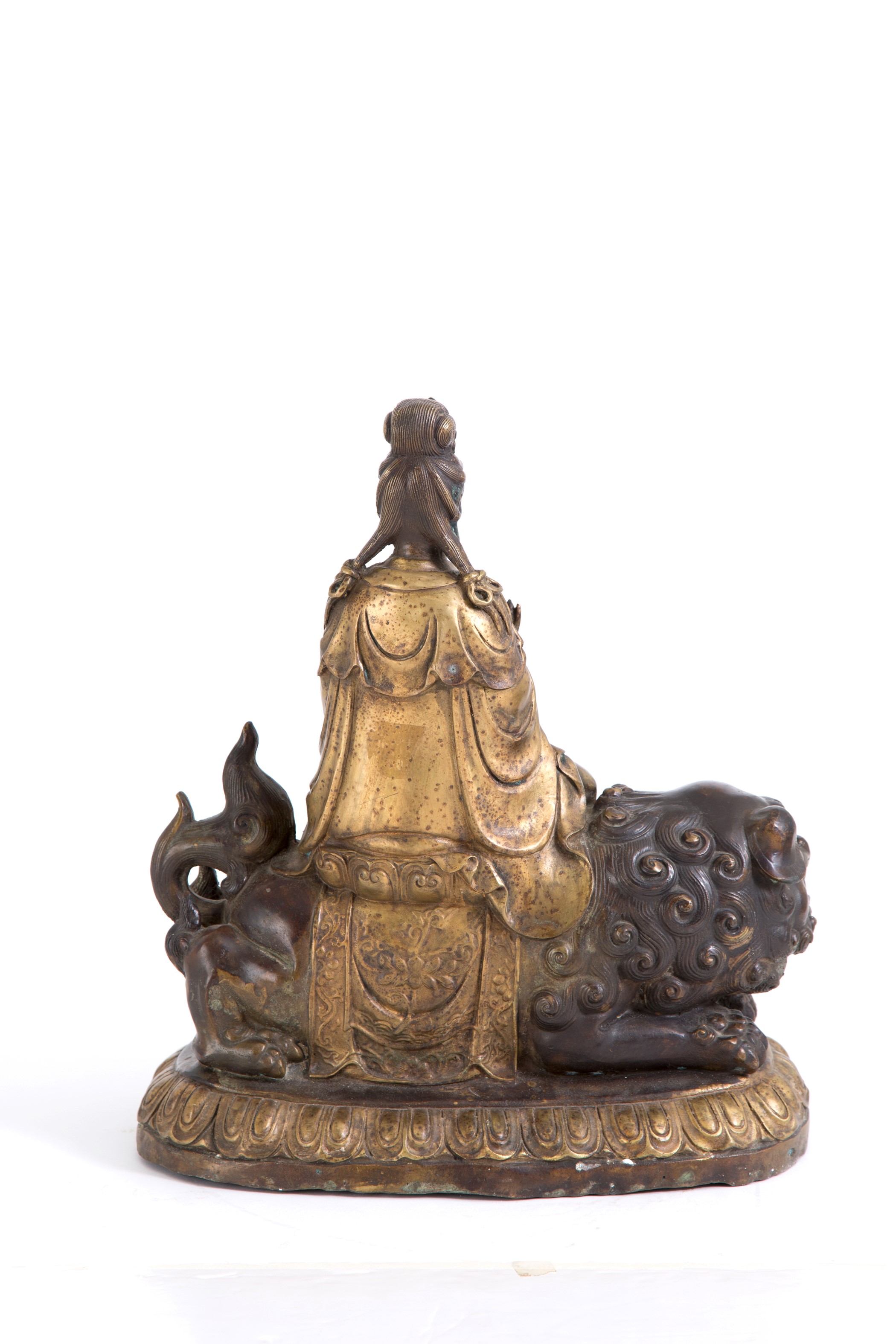 Scultura in bronzo "GUANYN SEDUTA SU CANE DI FO"