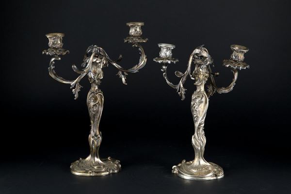 Coppia di candelabri in argento