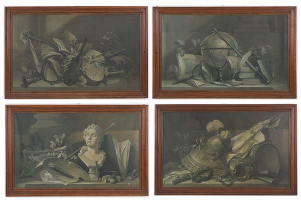 Quattro dipinti "ALLEGORIE DELLE ARTI E DELLE SCIENZE"
