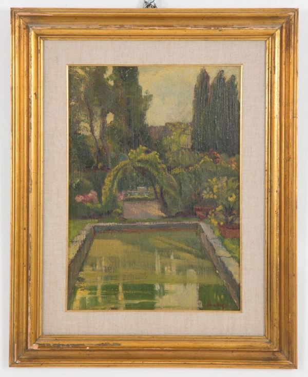 LINA ROSSO - Painting "GLIMPSE OF THE GARDEN WITH FOUNTAIN"
