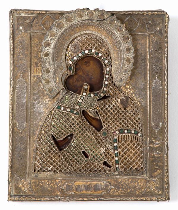 "MADONNA WITH CHILD" beaded icon