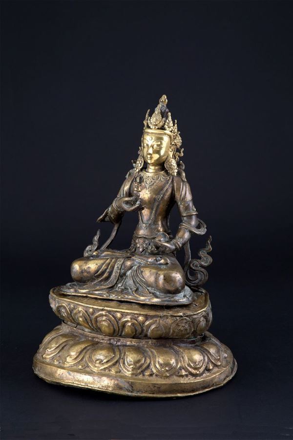 Sculpture "BUDDHA SITTING ON DOUBLE LOTUS FLOWER"