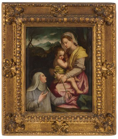 Dipinto "madonna con Bambino e Santa"