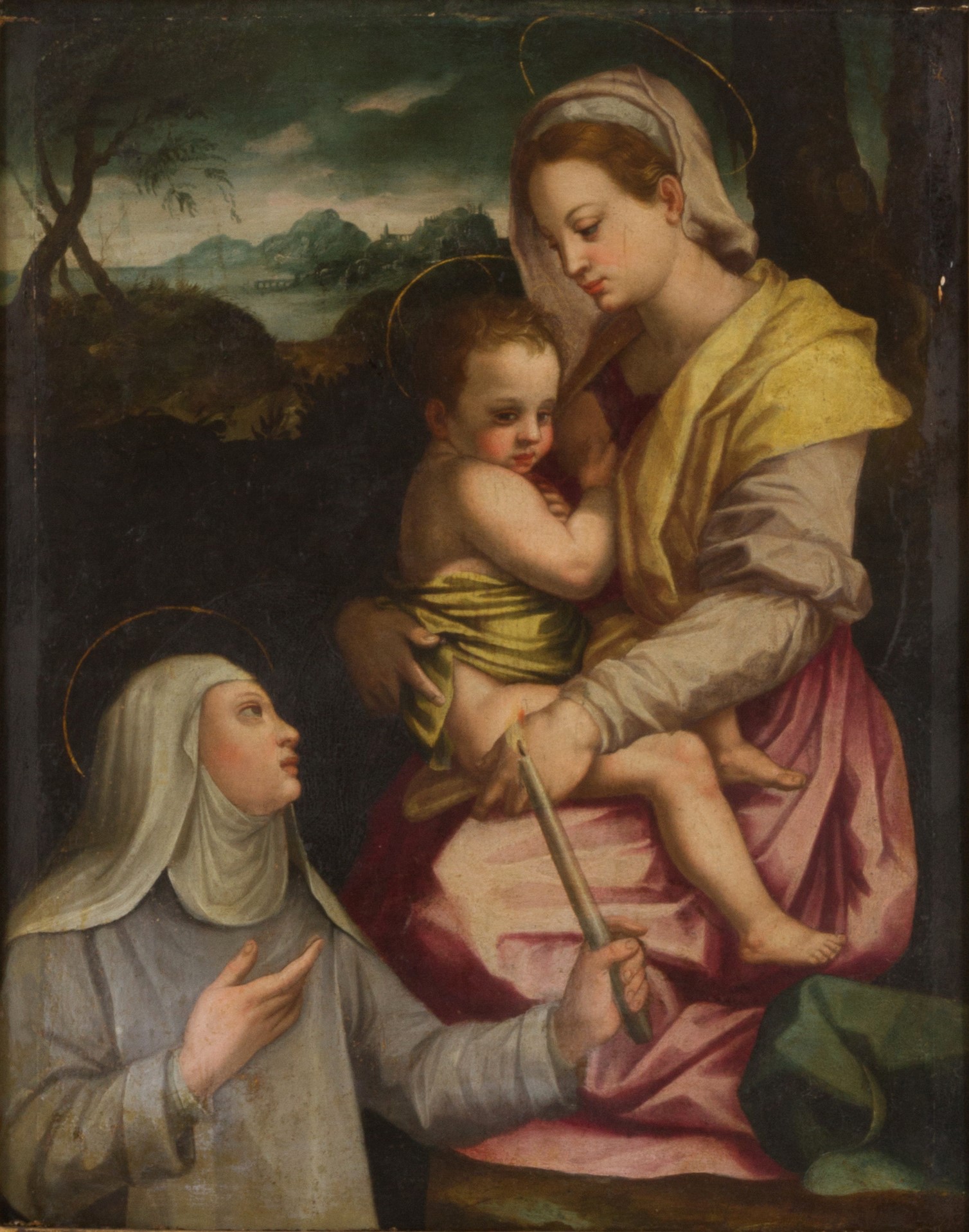Dipinto "madonna con Bambino e Santa"