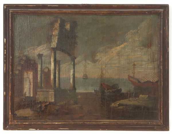 Painting "MARINA WITH ARCHITECTURE AND BOATS"