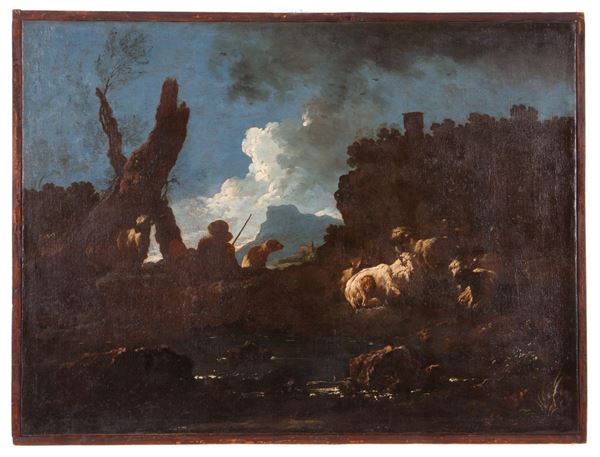 PHILIP PETER ROOS  ROSA DA TIVOLI - Painting "SHEPHERD WITH ARMMENTS"