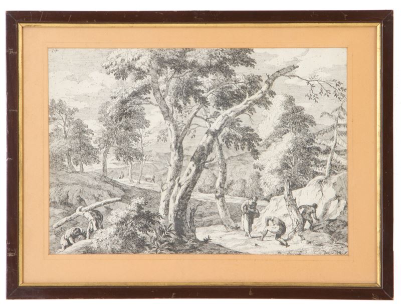 Marco Ricci - Incisione "paesaggio con Figure e Animali"
