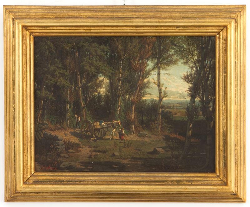 Bartolomeo Giuliano - Dipinto "paesaggio con Personaggi"