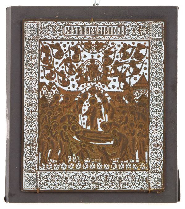 Icona in bronzo e smalto "DORMITIO VIRGINIS"