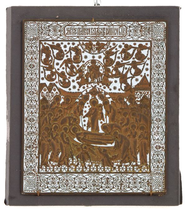 Icon in bronze and enamel "DORMITIO VIRGINIS"