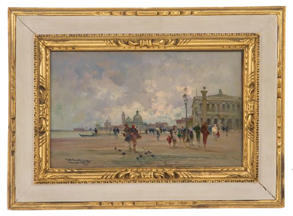 CESARE GHEDUZZI - Painting "MADONNA DELLA SALUTE CHURCH IN VENICE"