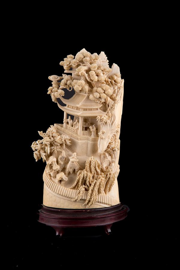 "PAGODA IN THE FOREST" sculpture in ivory