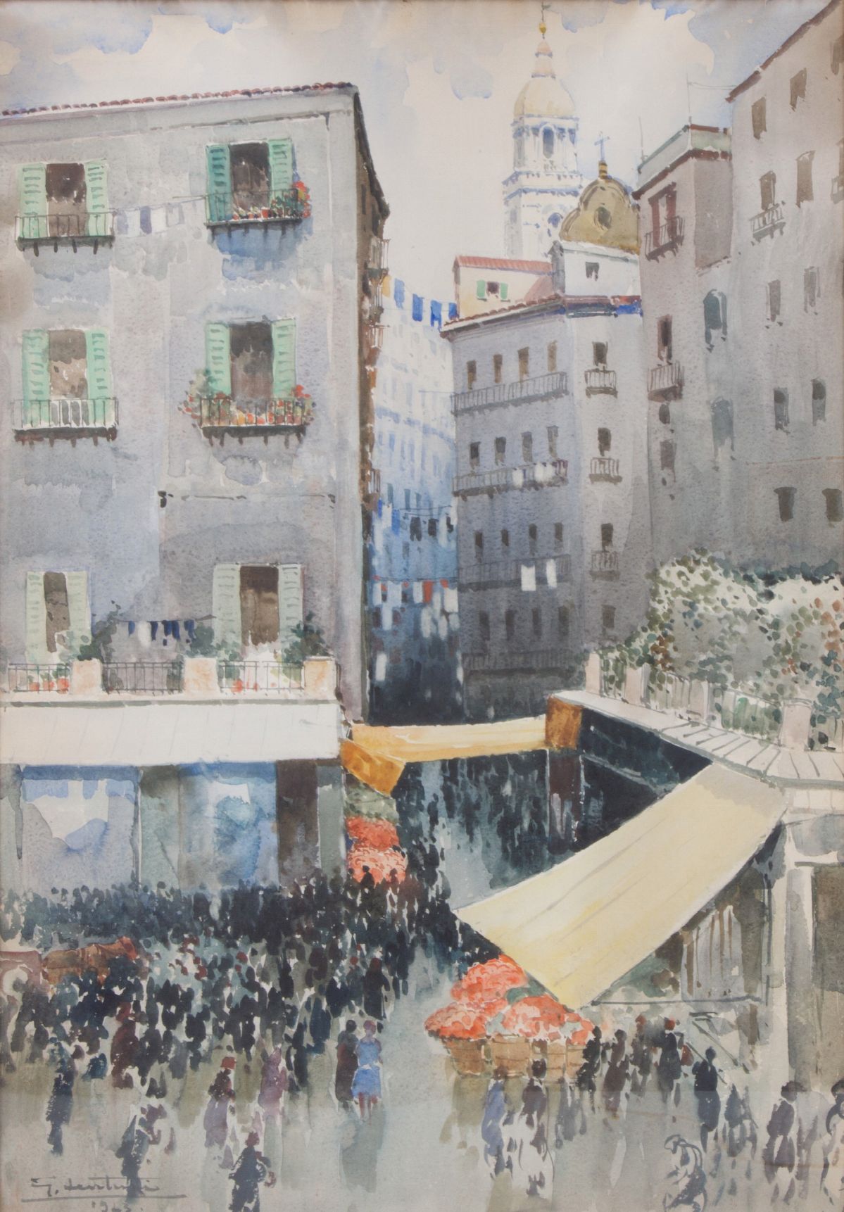 Giovanni Lentini - Acquarello "folla in Piazza"