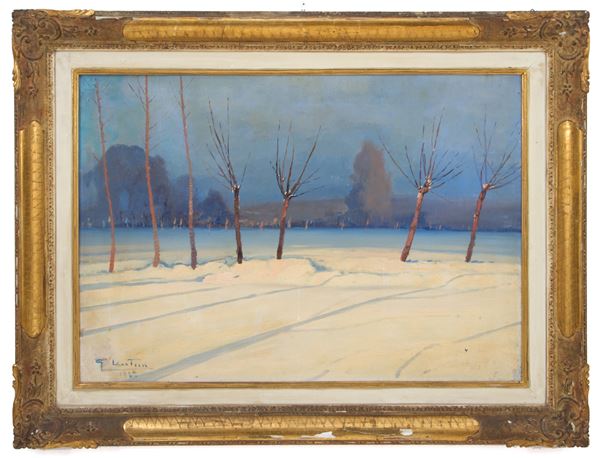 GIOVANNI LENTINI - Painting "WINTER LANDSCAPE WITH TREES"