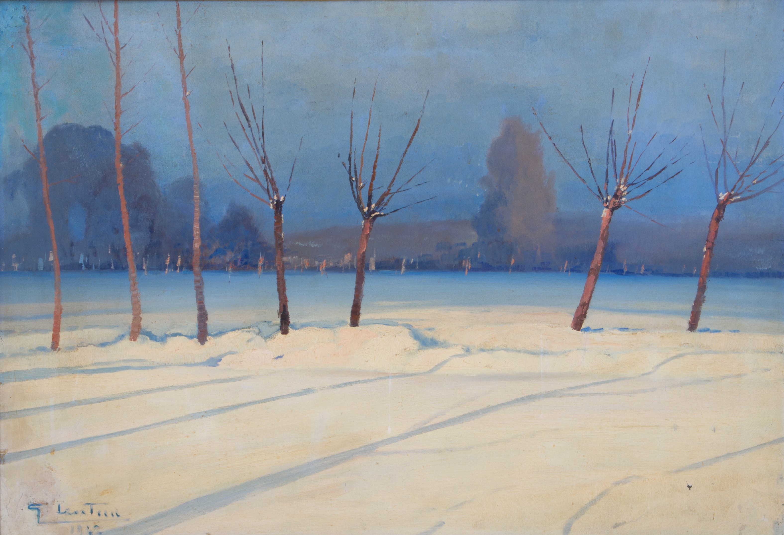 Giovanni Lentini - Dipinto "paesaggio Invernale con Alberi"