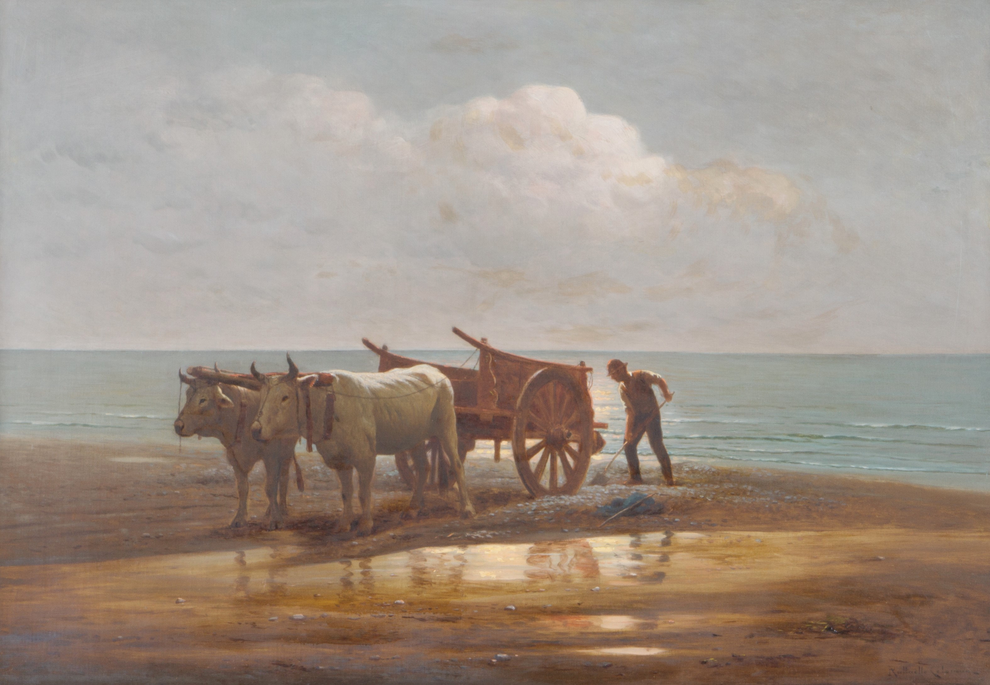 Raffaello Celommi - Dipinto "carro con Buoi e Contadino"