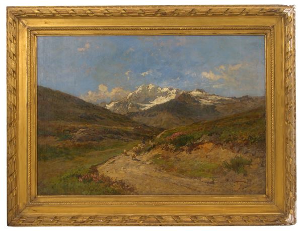 EUGENIO GIGNOUS - Painting "MOUNT FLETSCHHORN-SEMPIONE WITH SHEPHERDS"