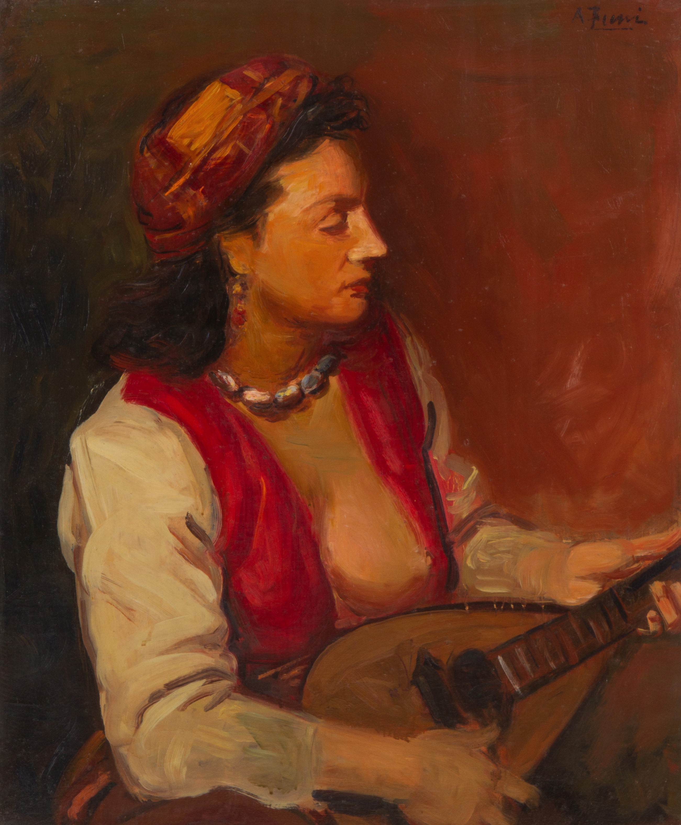Achille Funi - Dipinto "suonatrice"