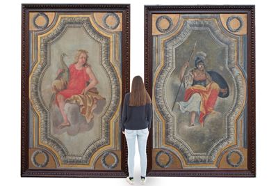 Coppia di Grandi Dipinti 'giunone' e 'minerva'