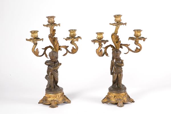 Pair of bronze candlesticks