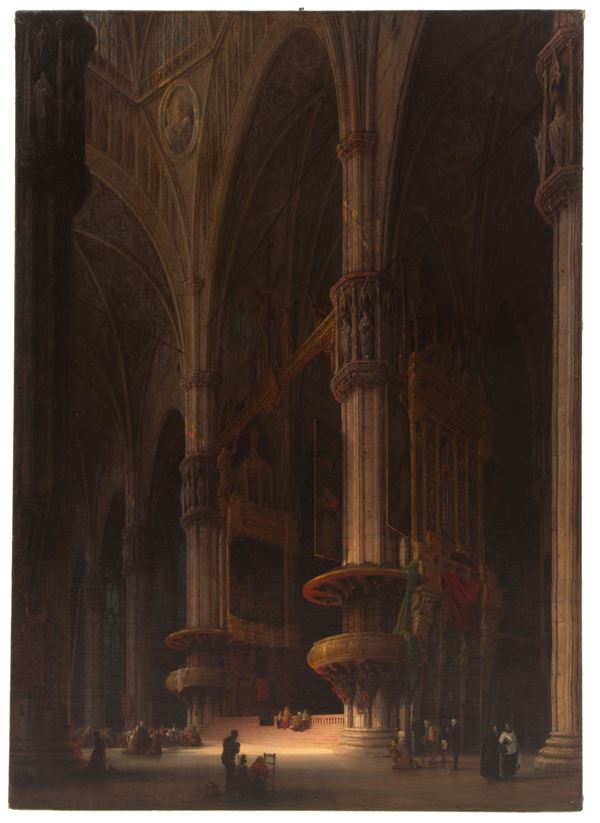 LUDWIG MECKLENBURG - Painting "INTERIOR OF THE DUOMO OF MILAN"