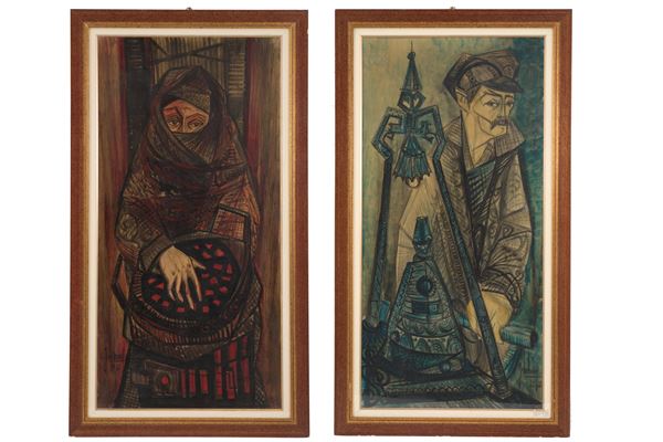 GUIDO DE BONIS - Pair of paintings "MAN" and "EASTERN WOMAN"