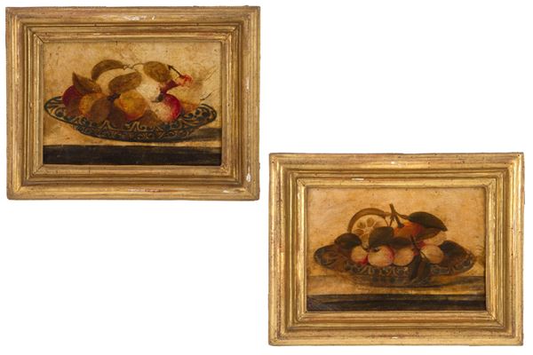 Coppia di NATURE MORTE su pergamena