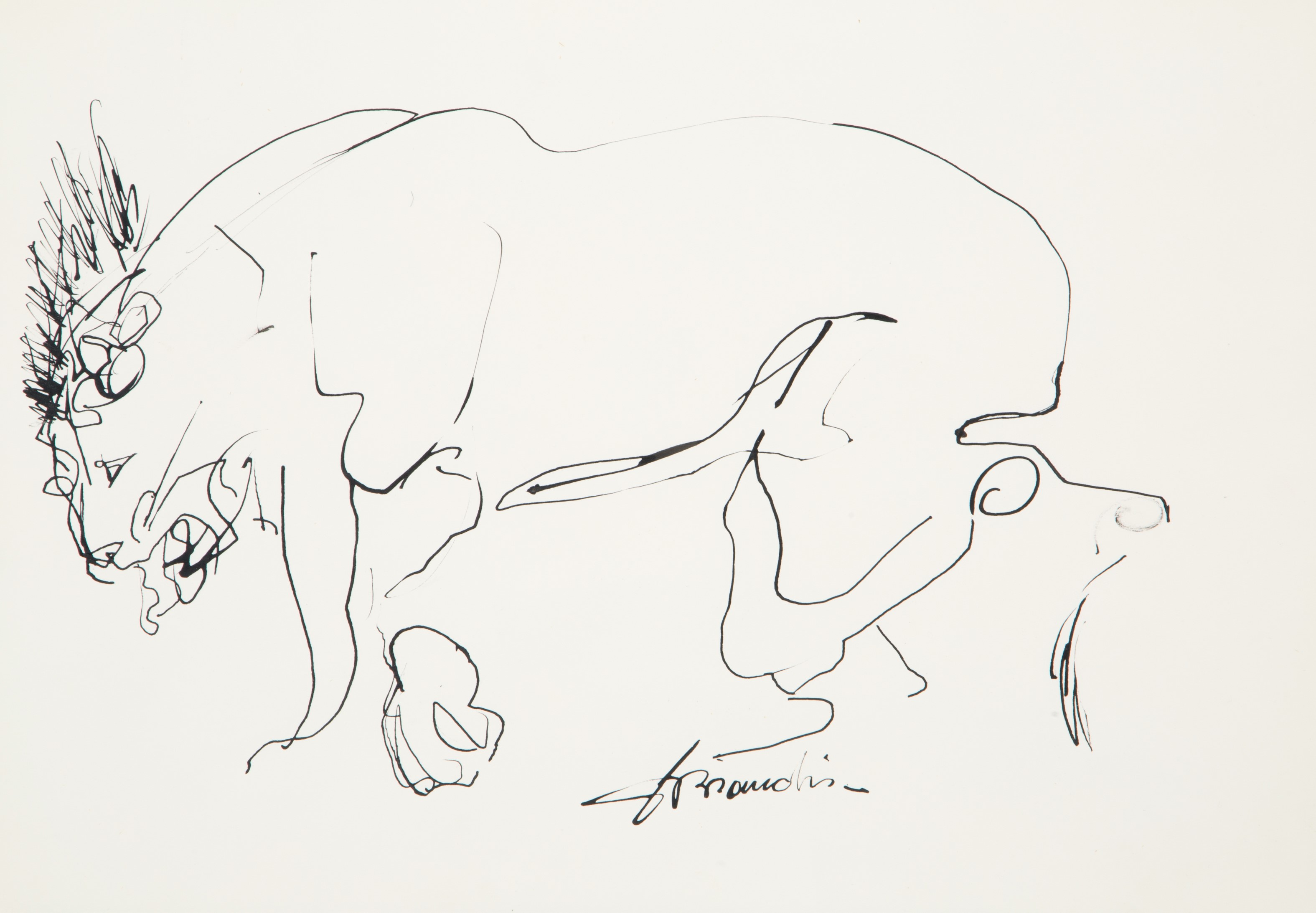 Coppia di Disegni a China "leoni"