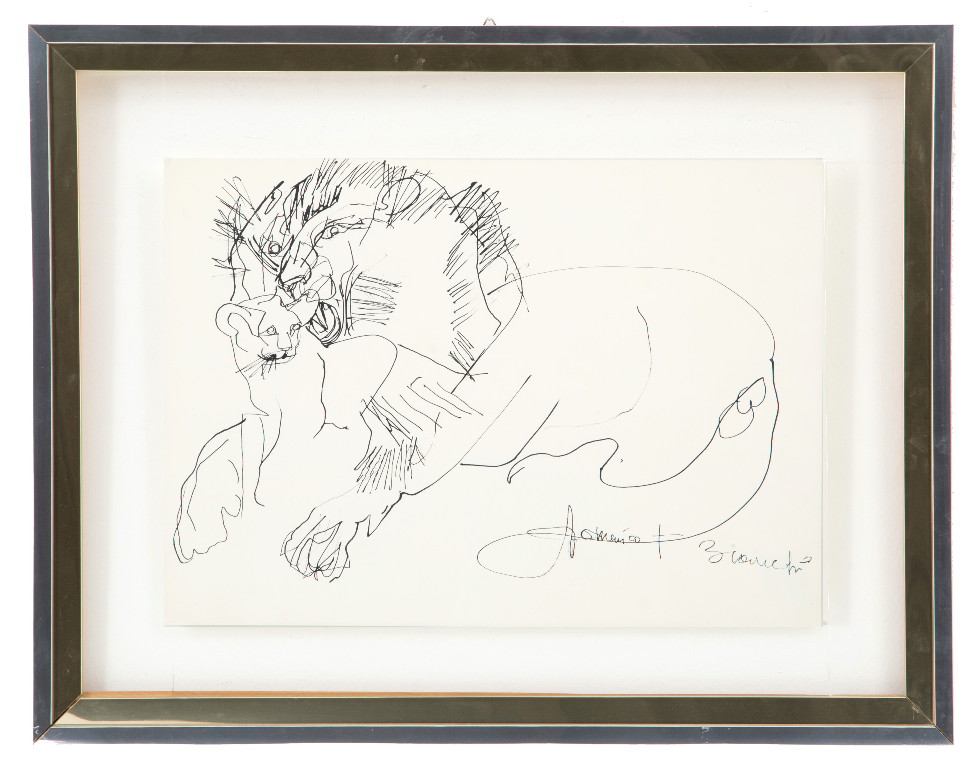 Coppia di Disegni a China "leoni"