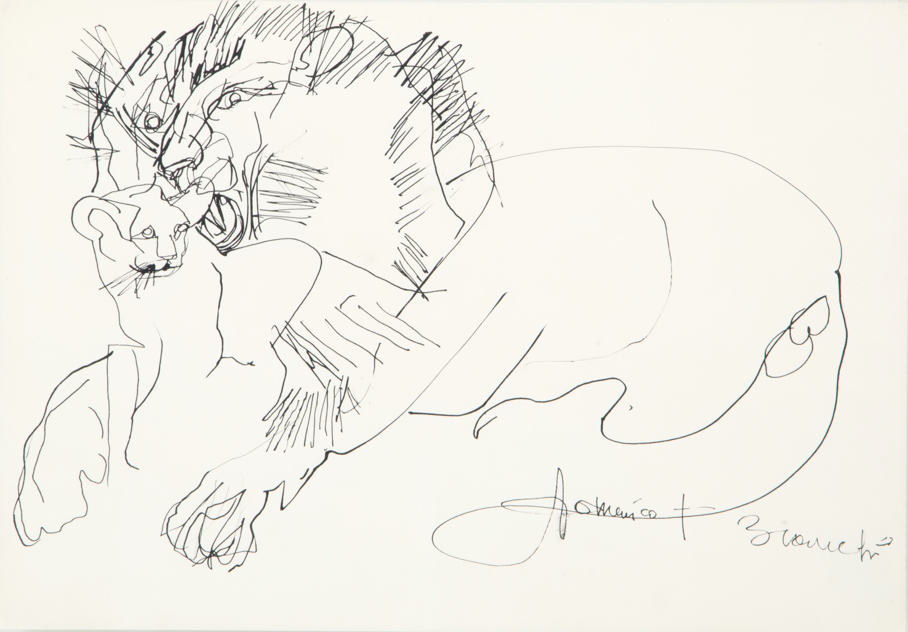 Coppia di Disegni a China "leoni"