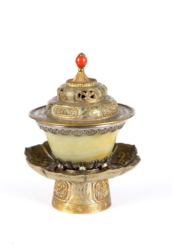 Incense burner in embossed silver