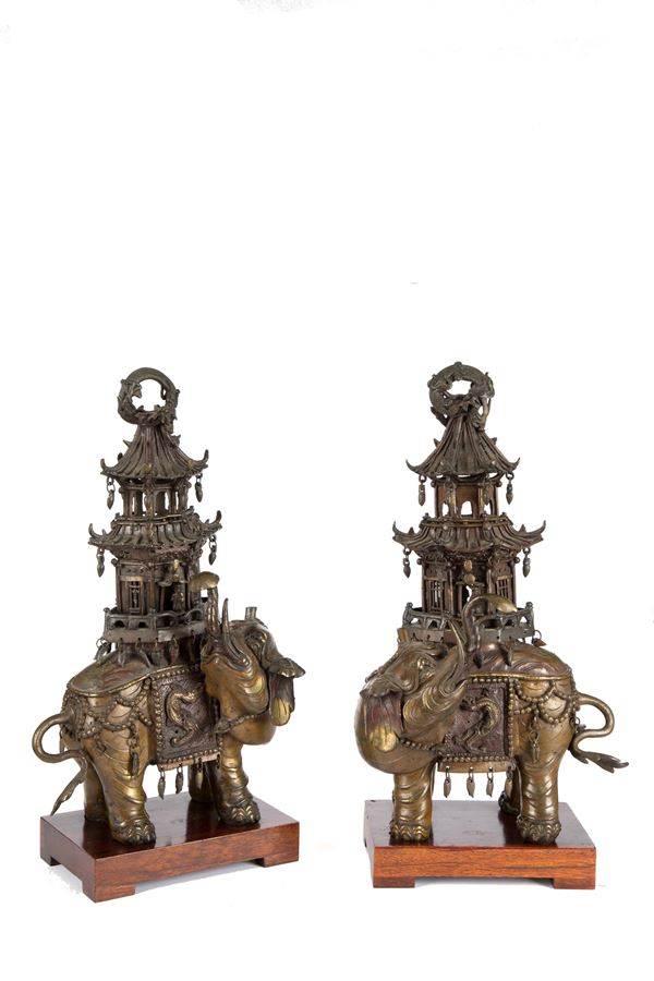 Pair of bronze censers