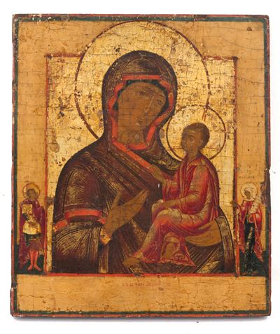 Icona Fondo Oro "madonna con Bambino e Due Santi"