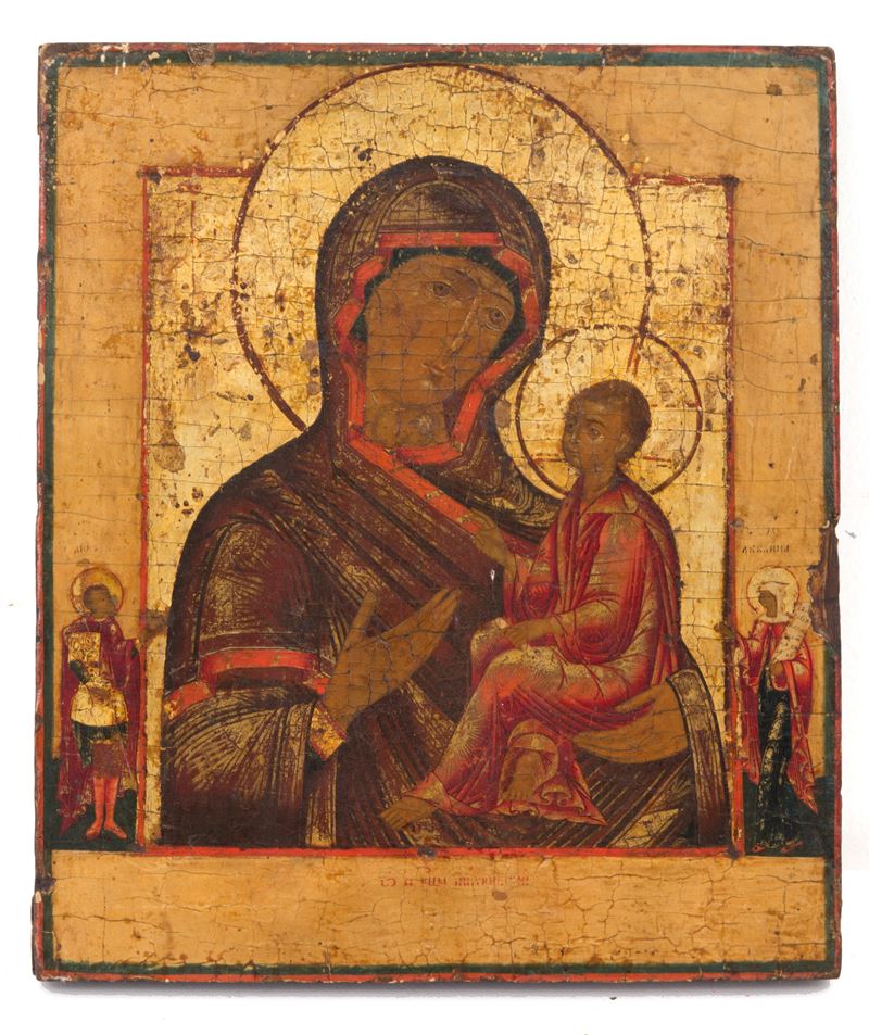Icona Fondo Oro "madonna con Bambino e Due Santi"