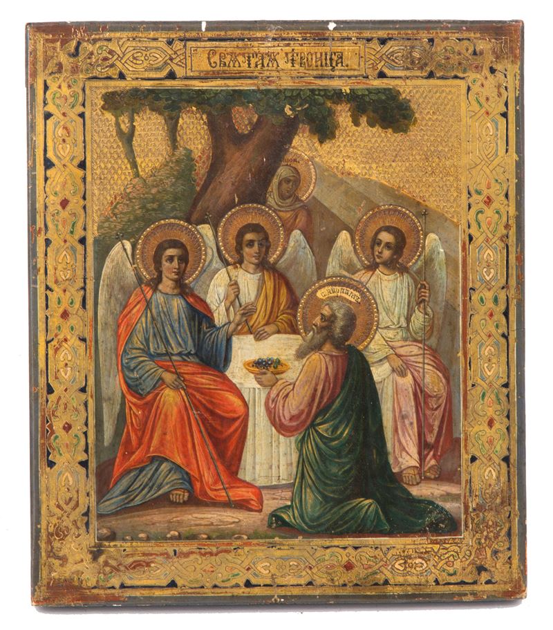 Icona Fondo Oro "abramo e i Tre Angeli"