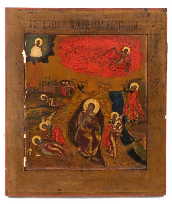 Icon "THE PROPHET ELIJAH IN THE DESERT AND SCENES FROM HIS LIFE"