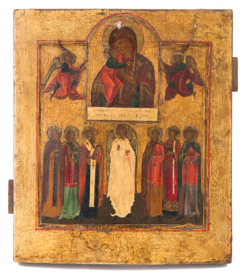 Icona "la Vergine Col Bambino Santi e Angeli"